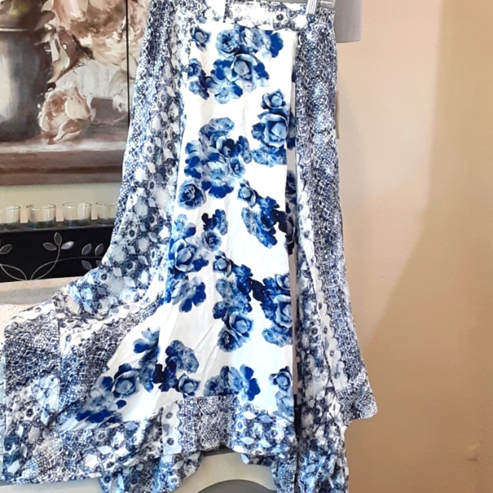 Vintage American Blues Blue &White Shabby Chic Handkerchief Hem Skirt Sz S Missy